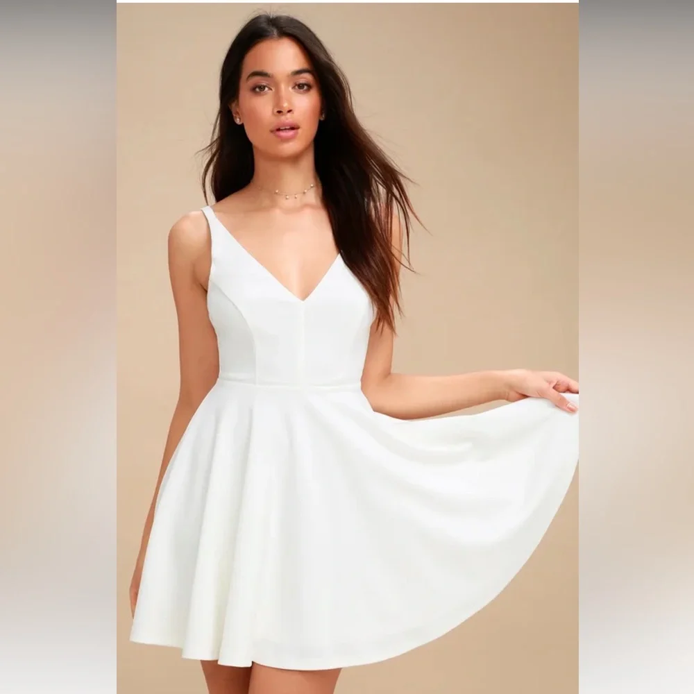Lulu’s Darling Delight White Skater Dress- Women’s S - Picture 1 of 16